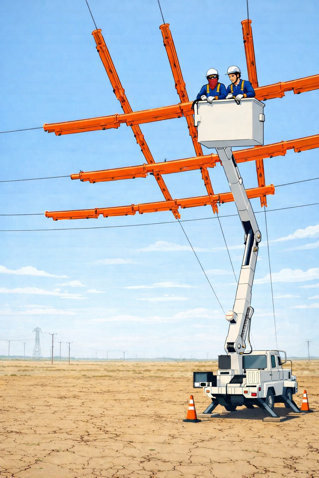 Cuadrilla en canastillo sobre linea energizada